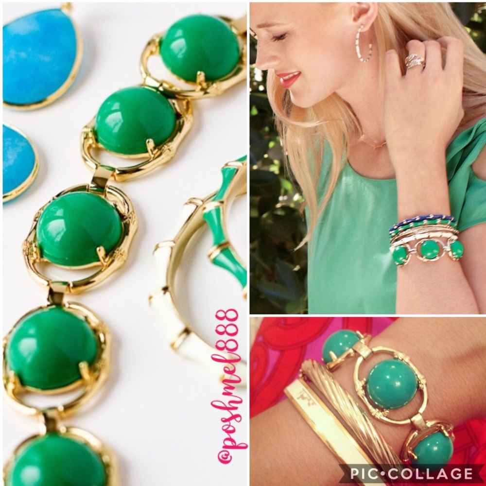 Stella & Dot | Kelly Green Cabochon + Gold Bambooππβ¨Zinnia Bracelet - Picture 2 of 10